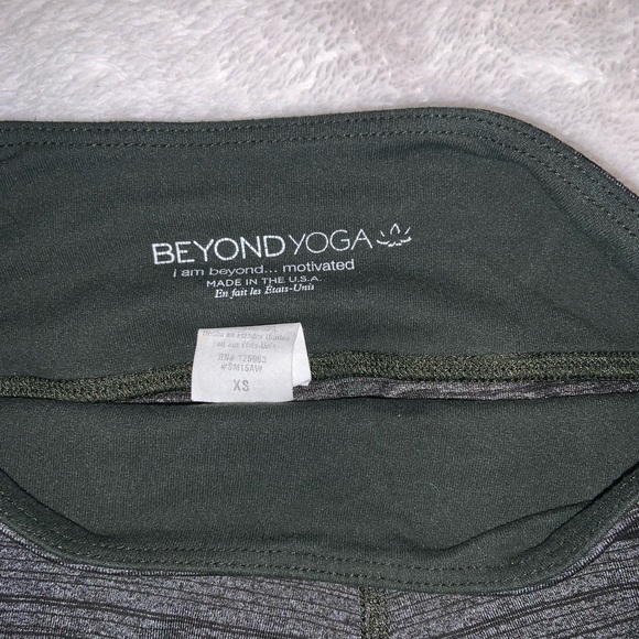 Beyond Yoga Dark Olive Green Striped Leggings - Picture 3 of 8